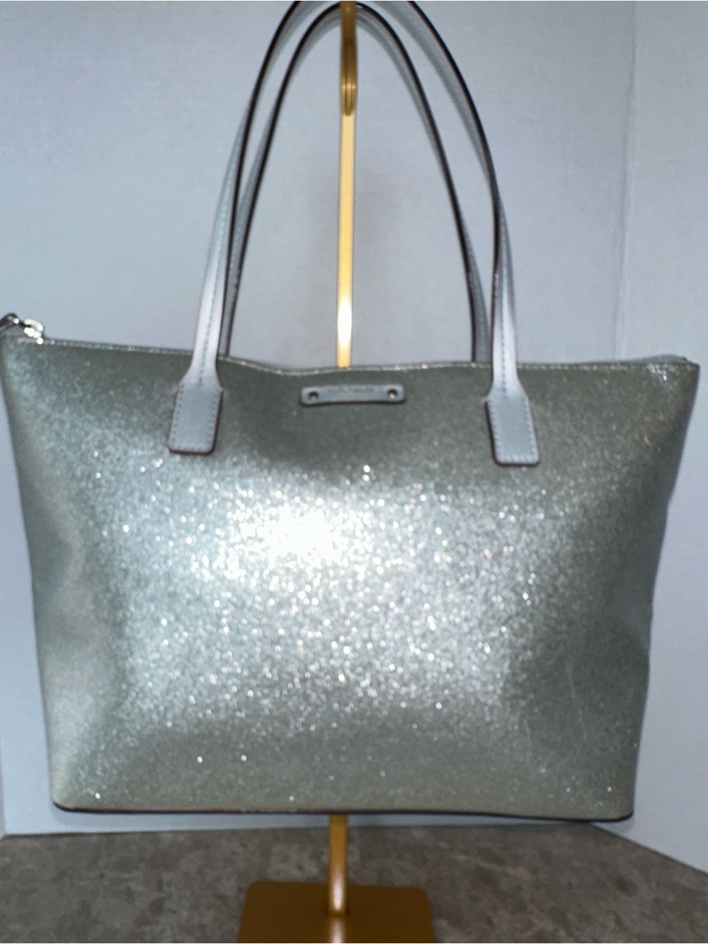 Kate Spade Silver Glitter Tote Bag Y2K Sparkle Metallic Chic Designer Purse